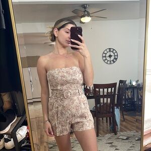 Strapless Floral Romper with Belt